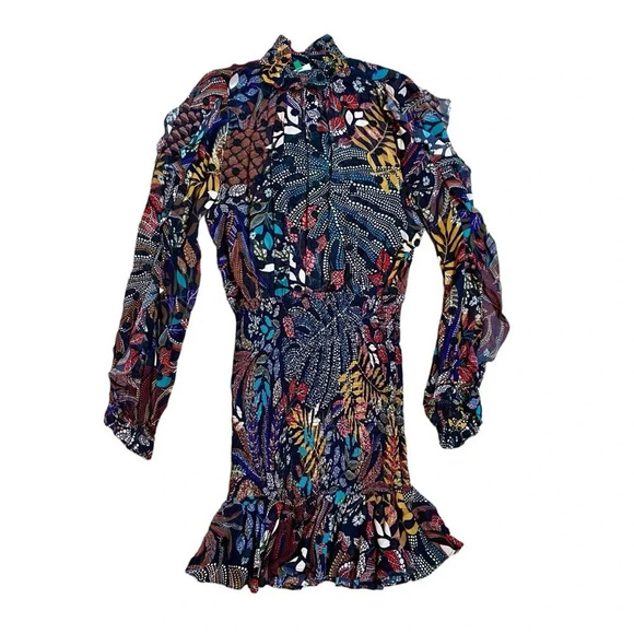 FARM Rio Delicate Forest Smocked Mini Dress Small Floral Embroidered Boho Chic - Picture 12 of 16